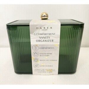 NEW Oasis Home 3 Compartment Vanity Organizer Green Plastic 5.5" x 4" x 3.5"